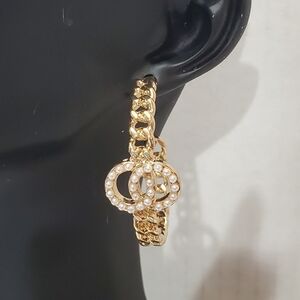 Rhinestones & Pearls Goltone Hoop Earrings